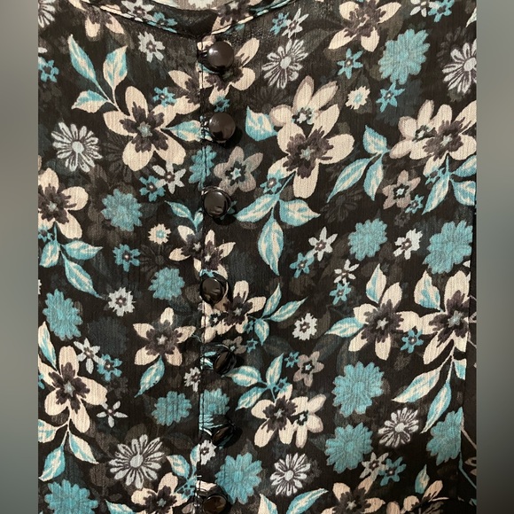 apt.9 Black Aqua White Sheer Top Sz L - Picture 3 of 8